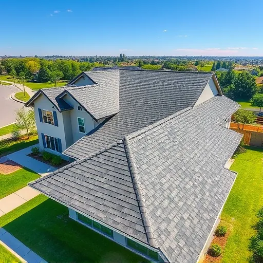 Freshly replaced asphalt shingle roof on modern house in Ripon CA with lush lawn and clear blue sky
