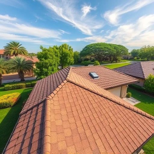 Recently replaced asphalt shingle roof in Valley Home CA with warm earth tones, lush lawn, mature trees, and clear sky