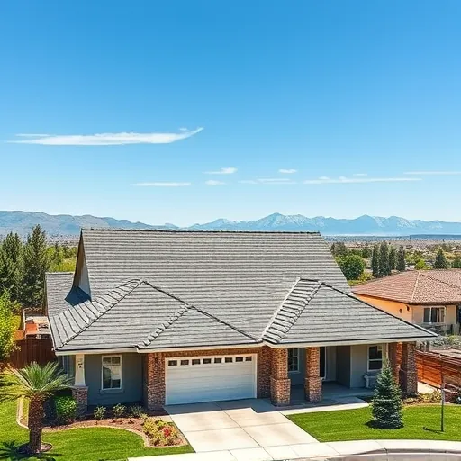 Completed roofing project in Valley Home CA with sleek shingles and vibrant landscaping under a clear blue sky.