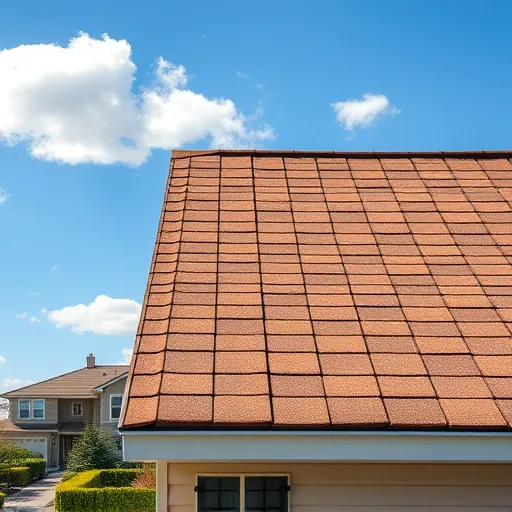 Completed roofing project in Stockton CA featuring quality shingles, earth tones, and a clear blue sky above.