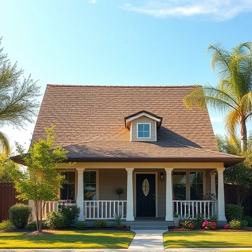 Recently completed suburban roof in Turlock California with modern asphalt shingles, pristine craftsmanship, and well-maintained landscaping