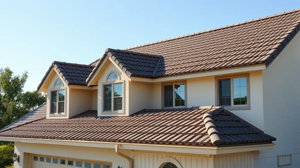Roofing in Escalon, CA with blue sky and construction workers on the roof.