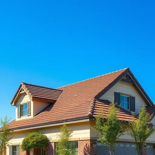 Completed roofing project in Ripon CA showcases intricate asphalt shingles and vibrant landscaping under a blue sky.