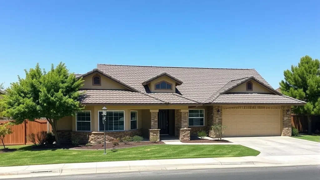 Roofing in Bret Harte, CA with workers installing shingles on a residential home.