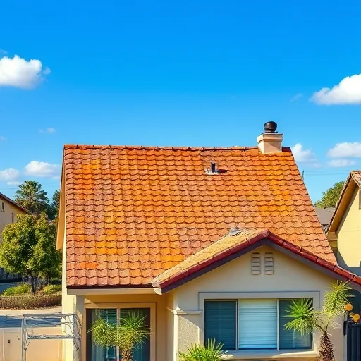 Completed roofing project in Ceres CA with vibrant shingles, clear blue sky, and well-maintained home and landscaping.