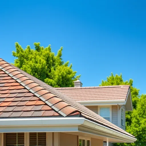 Completed roofing project in Sonora CA featuring pristine shingles and integrated gutters under a clear blue sky.