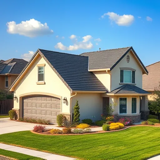 Completed roofing project in Hughson CA features a stunning home with deep charcoal shingles and vibrant landscaping.