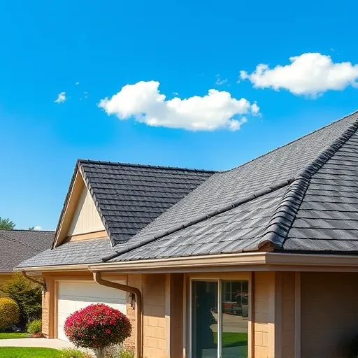 Completed roofing project in Riverbank CA with new asphalt shingles, elegant eaves, polished gutters, and vibrant yard.
