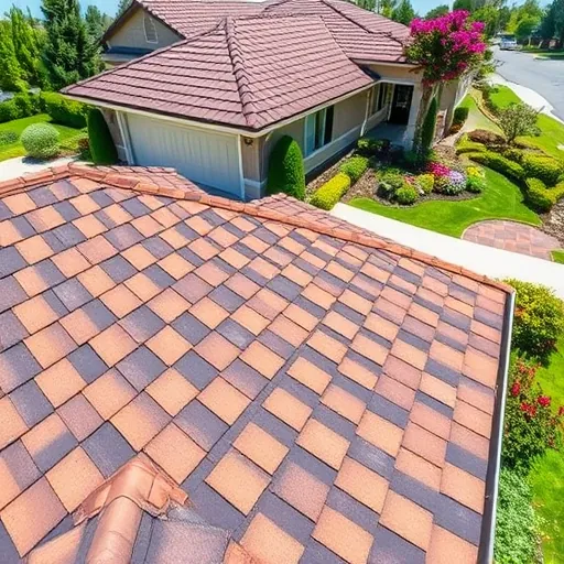 Recently completed Turlock CA roof with new earthy shingles, clean craftsmanship, lush landscaping, and sunny weather
