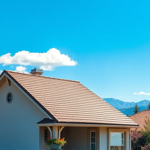 Completed roofing installation in Sonora CA featuring vibrant shingled roof, clear skies, and Sierra Nevada backdrop.