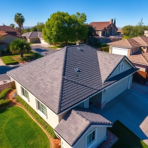 Freshly replaced roof with asphalt shingles and flashing on a modern suburban home in Farmington California with a manicured yard and clear blue sky