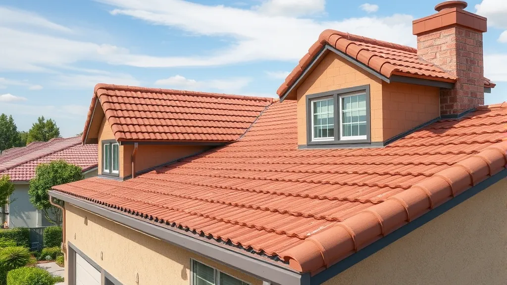Roofing in Manteca, CA with vibrant blue sky and construction materials visible.