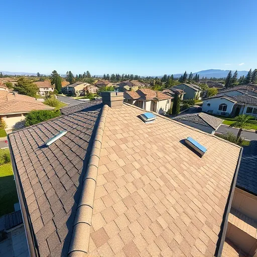 Completed modern roof with durable shingles and precise flashing on a suburban home in Salida California under clear blue sky