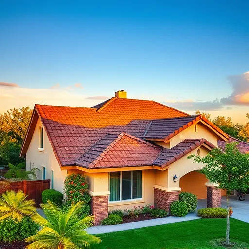 Completed roofing project in Modesto CA showcasing quality shingles, craftsmanship, vibrant greenery, and clear blue sky.