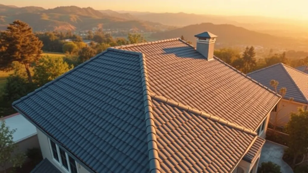 Roofing in Knights Ferry, CA with a blue sky and construction workers on a house.