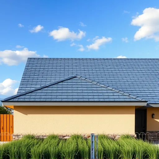 Completed shingle-style roofing project in Lathrop CA, featuring clean lines and blue-gray colors under a sunny sky.