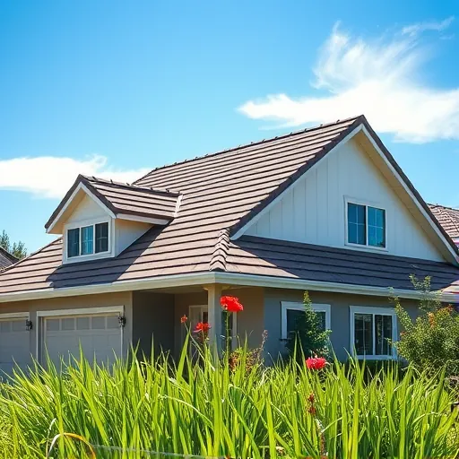 Completed roofing project in Patterson CA featuring intricate shingle details, vibrant colors, and lush surroundings.
