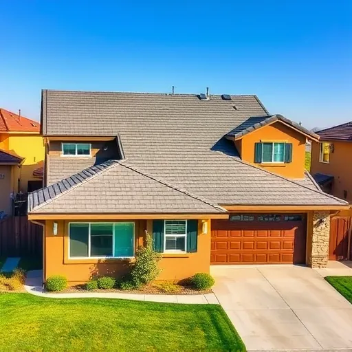 Completed roofing project in Modesto CA showcasing craftsmanship and materials in a clear blue sky setting.