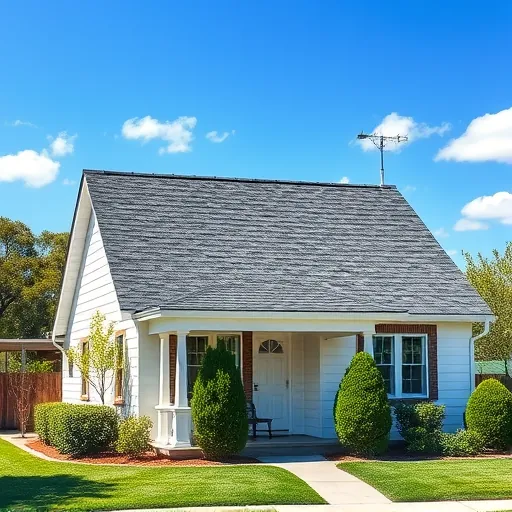 Completed roofing project in Roberts Ferry CA featuring gray and black asphalt shingles on a charming white home.