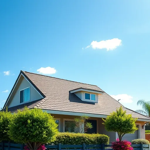 Completed roofing installation in Tracy CA highlights rich shingle color, lush landscaping, and serene blue sky.