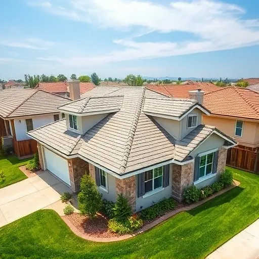 Finished pristine roof with modern shingles on a well-kept house in Keyes California with green lawns and landscaping