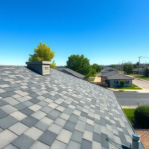 Close-up of a new asphalt shingle roof with detailed textures, natural colors, clean edges, in a peaceful suburban Tracy California neighborhood