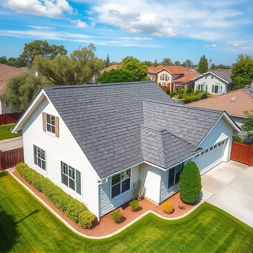 New asphalt shingle roof on modern home in Parklawn CA with dark gray color and clean lines under clear blue sky.