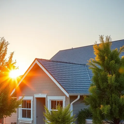 Completed roofing project in Turlock CA features sleek gray shingles on a charming traditional home surrounded by greenery.