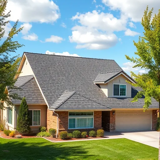 Completed roofing project in Oakdale CA featuring dark shingles, clean lines, and a vibrant lawn under a blue sky.