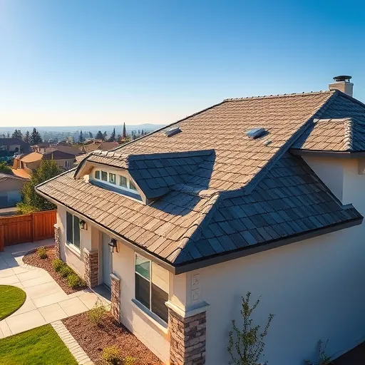 Newly replaced residential roof with weathered shingles, clean surfaces, and natural sunlight in Crows Landing CA