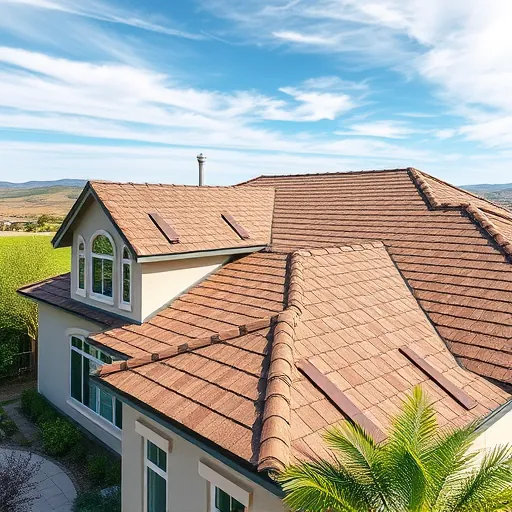 Finished modern roof with textured earthy shingles on a Ballico CA home, showcasing quality craftsmanship and natural landscape.