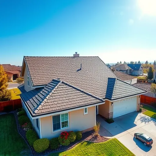 Recently completed roof replacement in West Modesto CA showcasing asphalt shingles, vibrant landscaping, and clear skies.