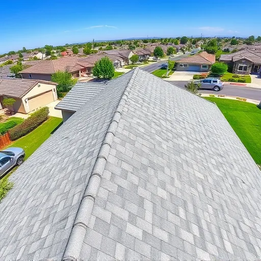 Completed roofing project in Modesto CA showcasing clean lines and vibrant colors under clear blue sky.