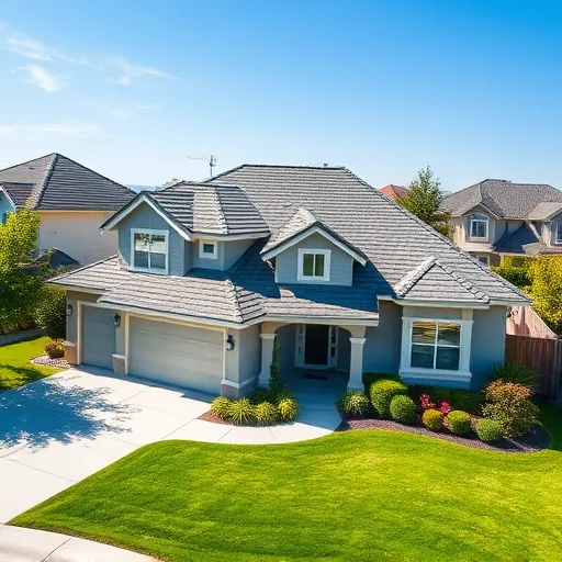 Newly installed gray shingle roof on a well-maintained Ripon CA home with lush landscaping and bright blue sky