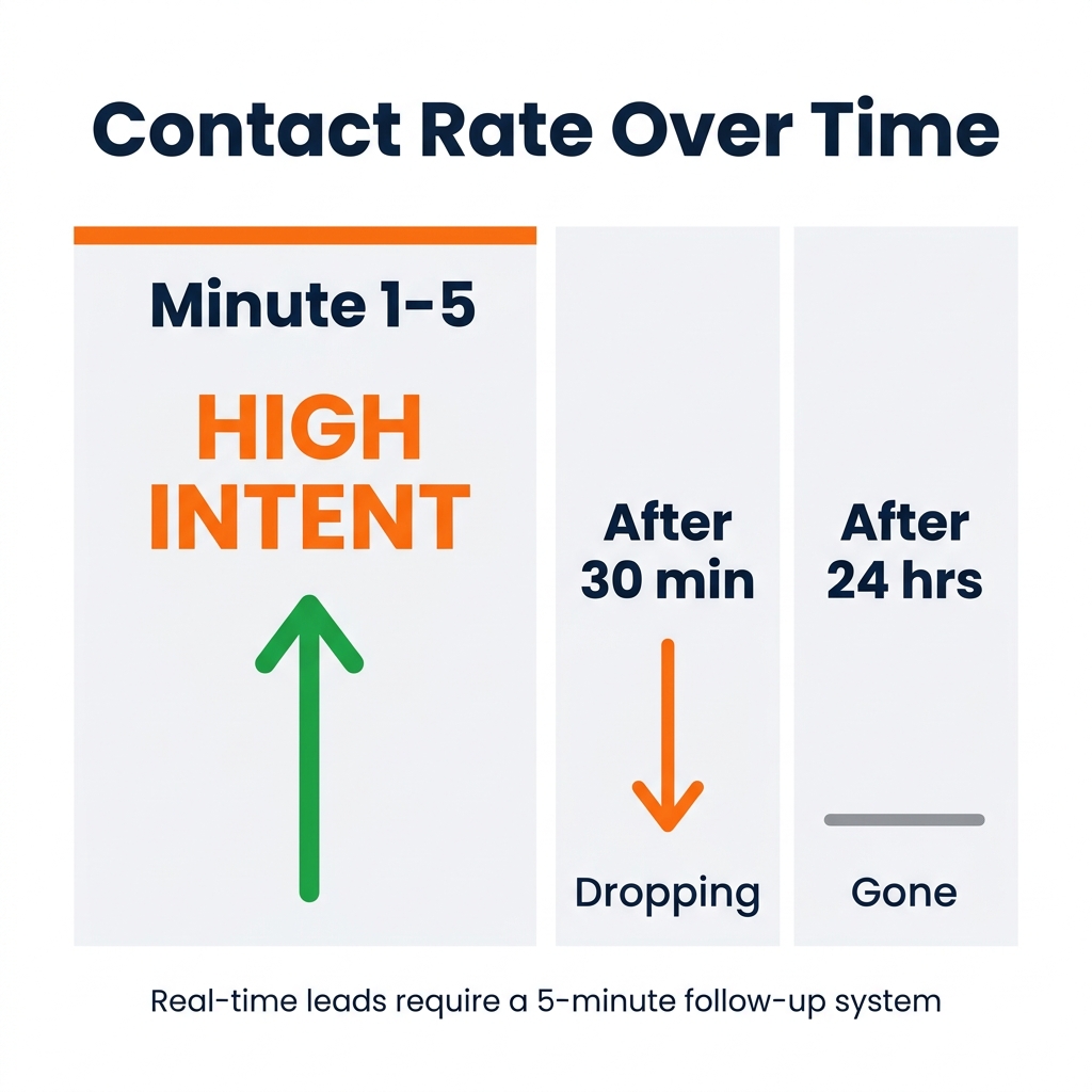 Medicare lead contact rate drops over time -- real-time vs aged