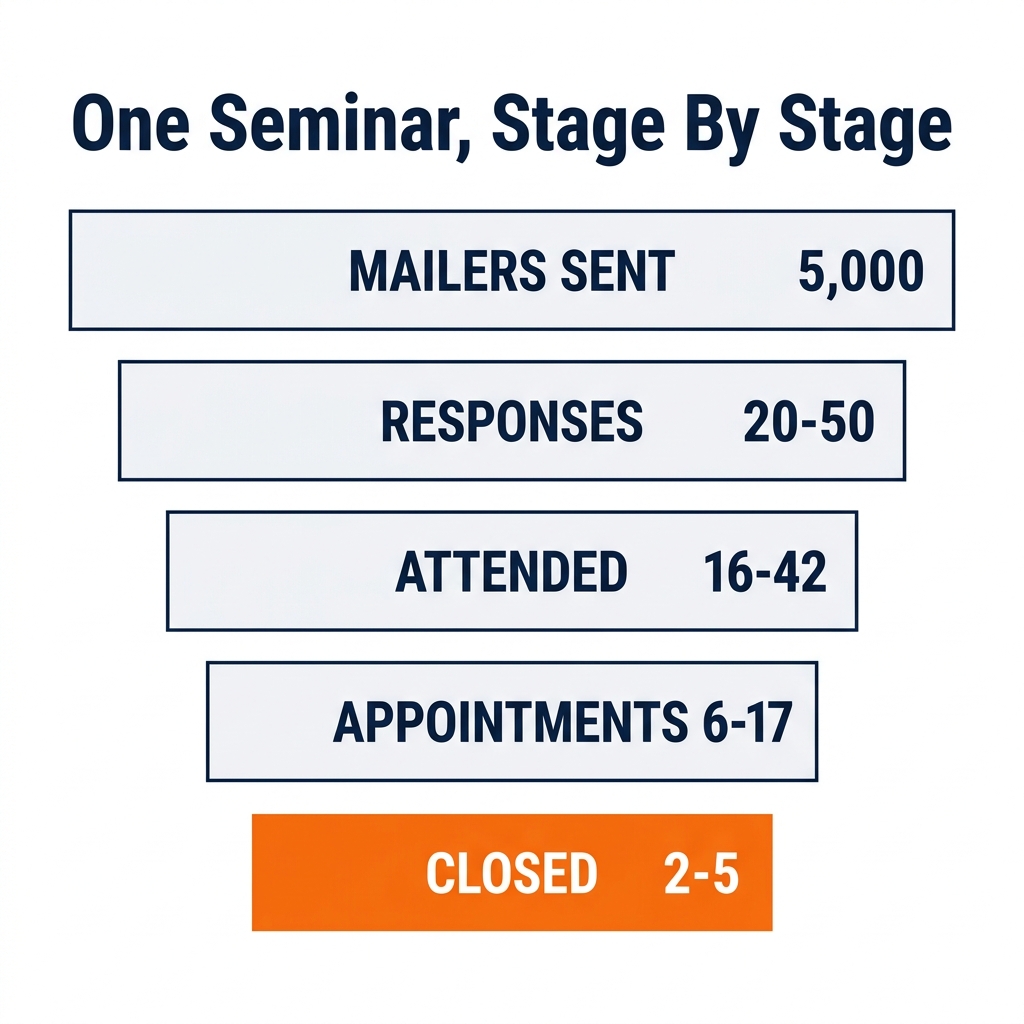 Annuity seminar funnel stage by stage from mailers to closed clients