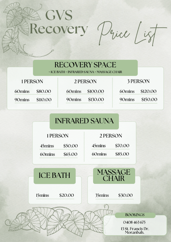 GVS Recovery Pricing Menu