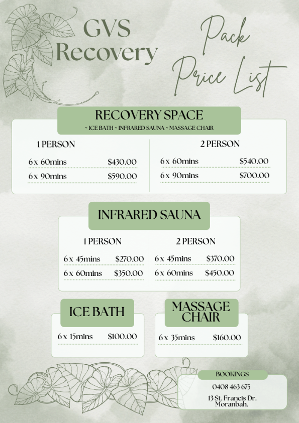 GVS Recovery Pricing Menu