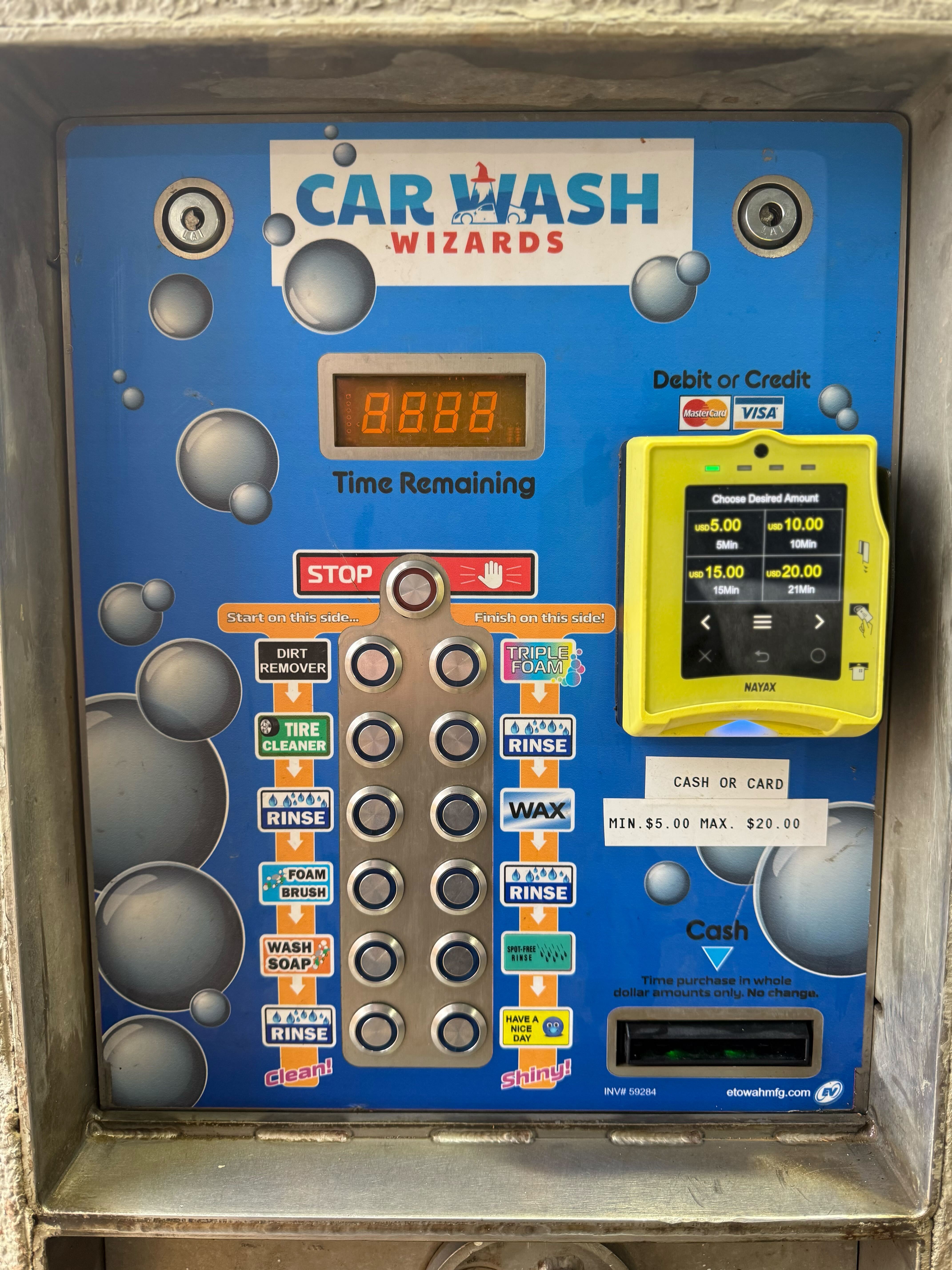Car Wash Wizards self-service payment and wash selection control panel