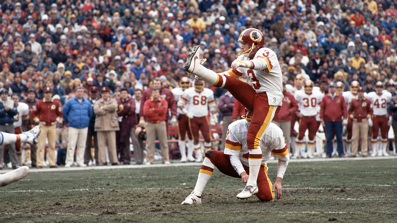 Mark Moseley following through on a straight-on kick