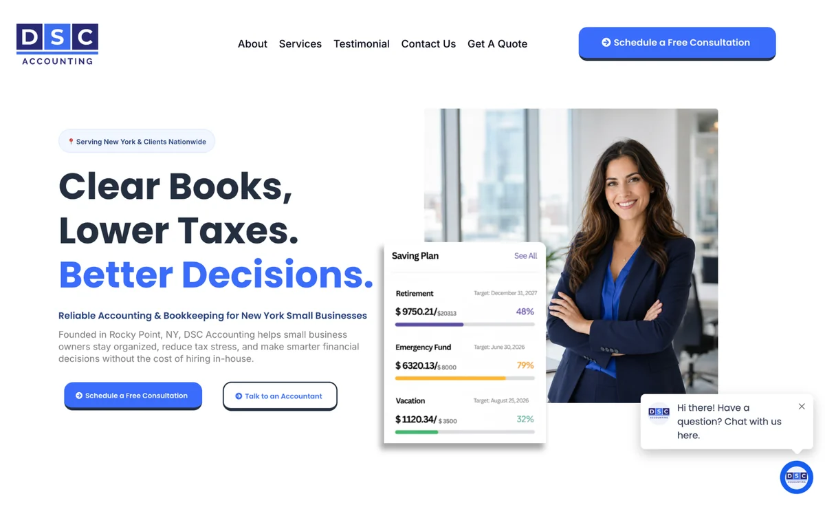 DSC Accounting bookkeeping and tax website homepage