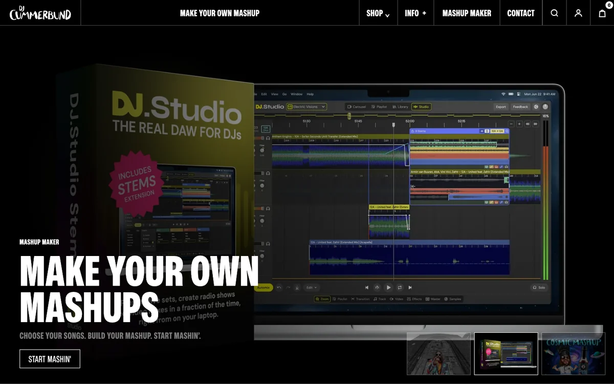 DJ Cummerbund music and mashup website homepage