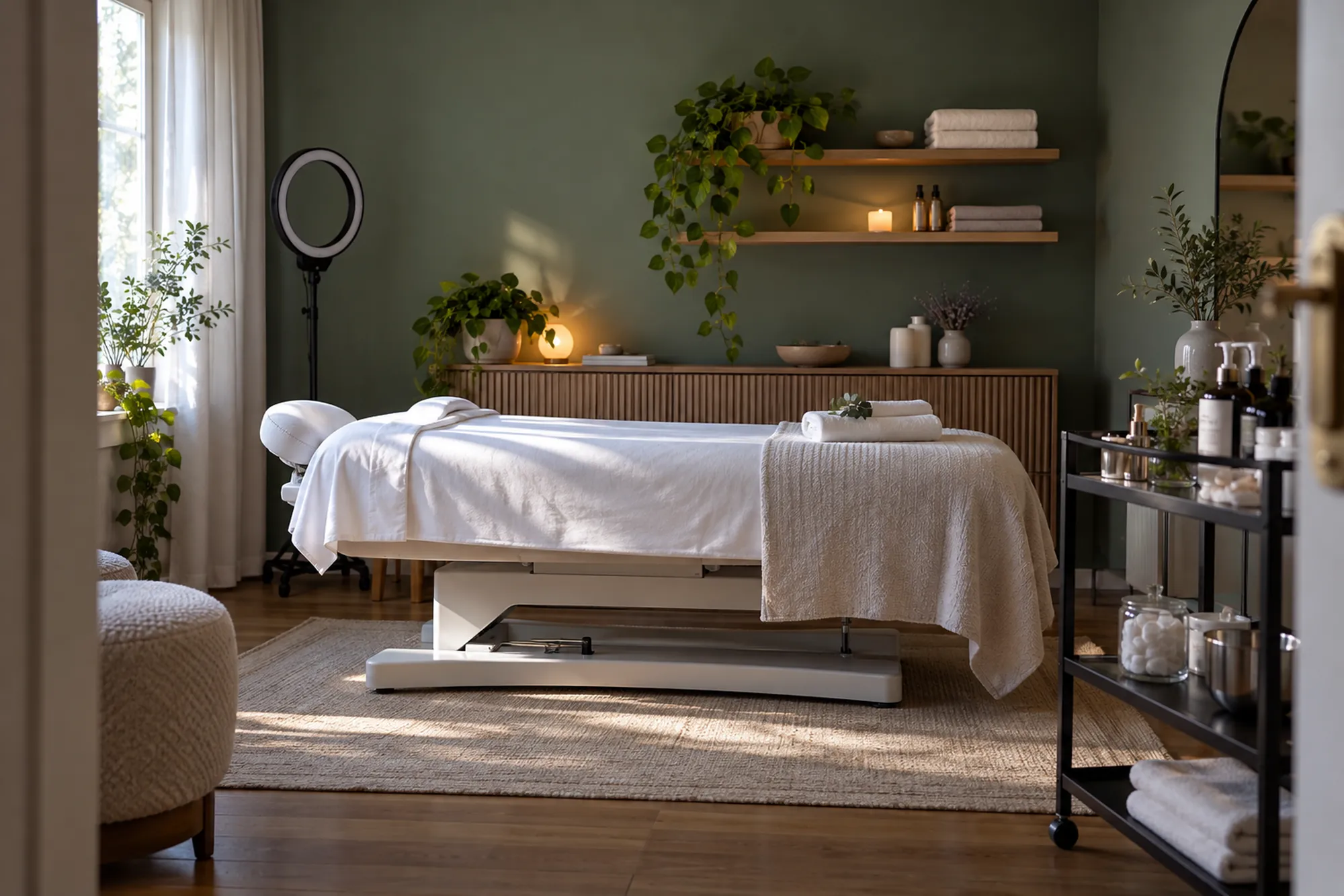 Minimal beauty studio with a treatment bed