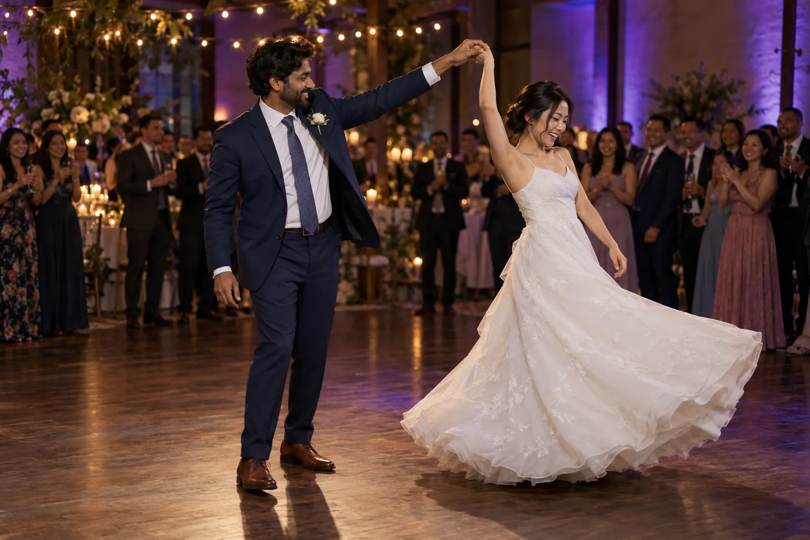 Newlyweds dancing at their reception