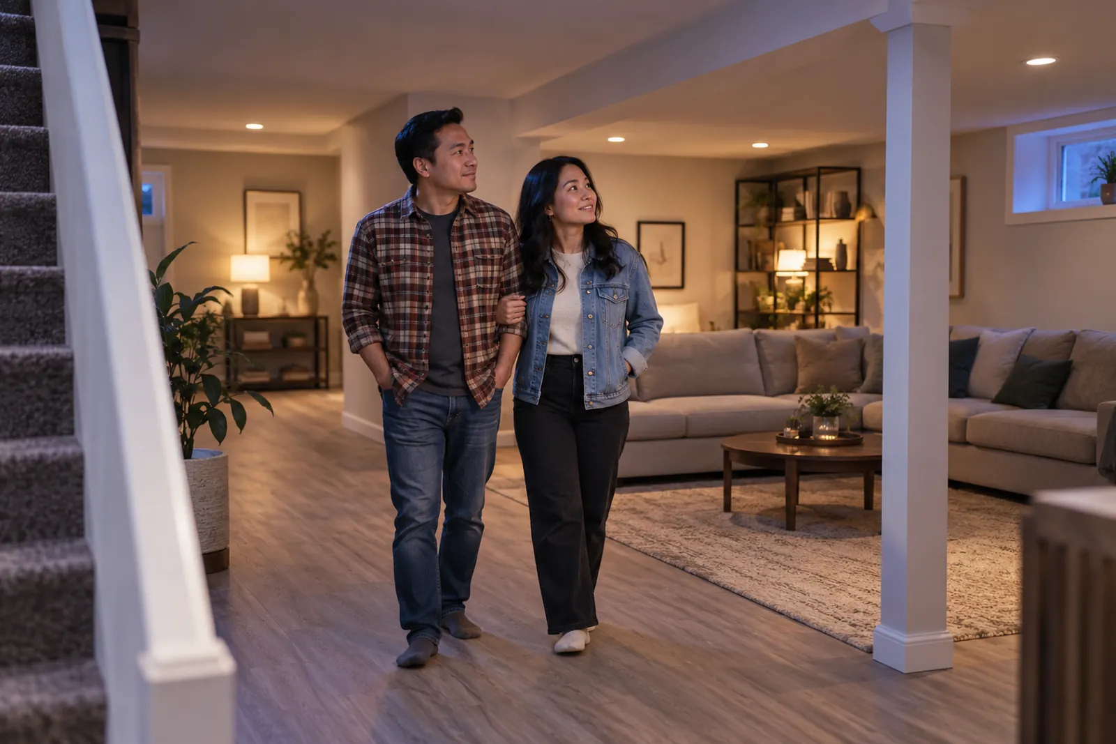 Couple in their freshly restored basement