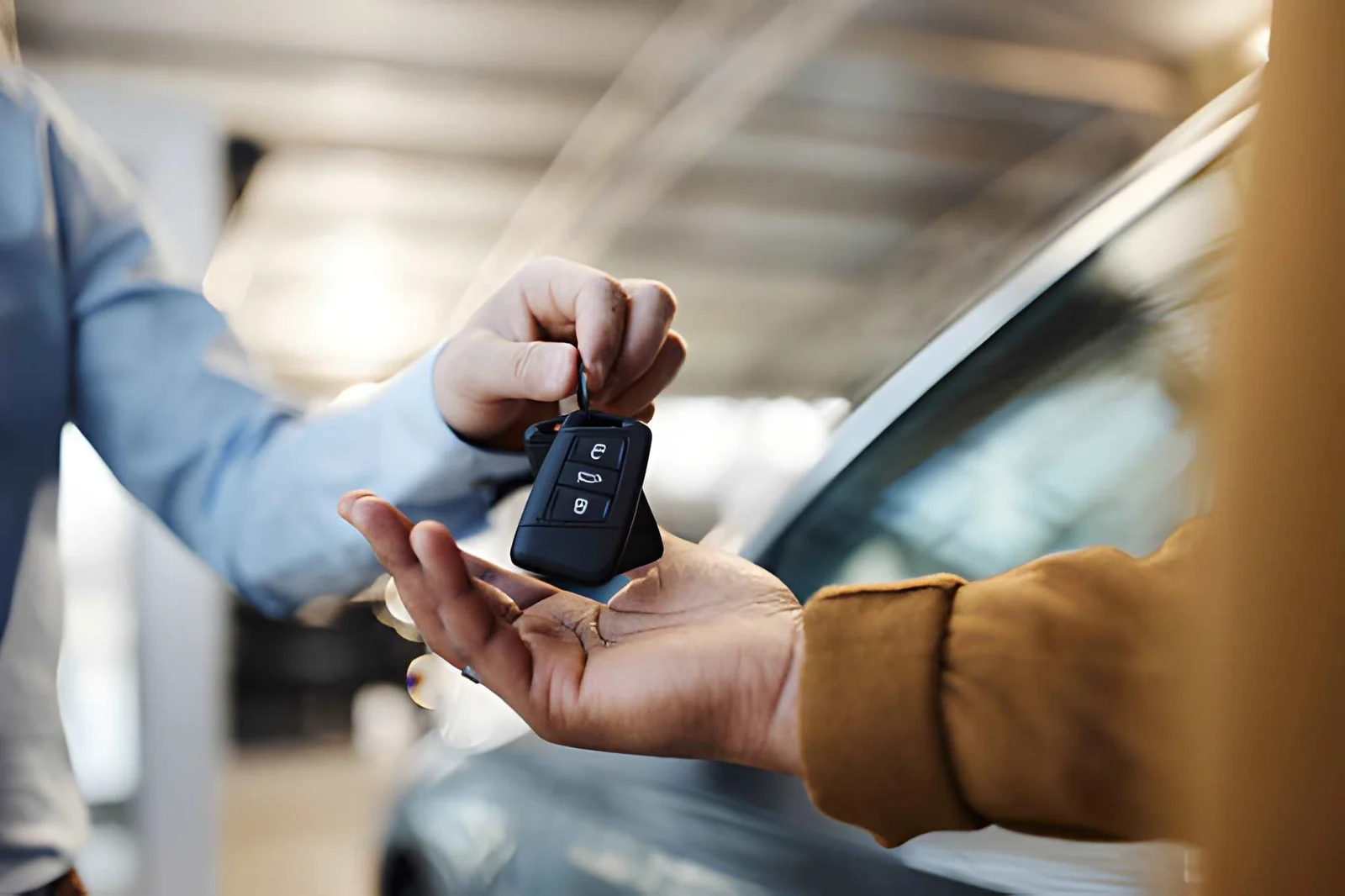 Modern vehicle in a dealership setting