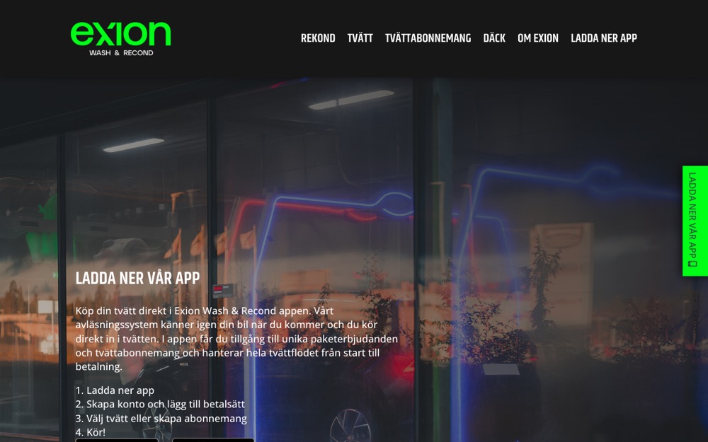 Exion Wash & Rekond website