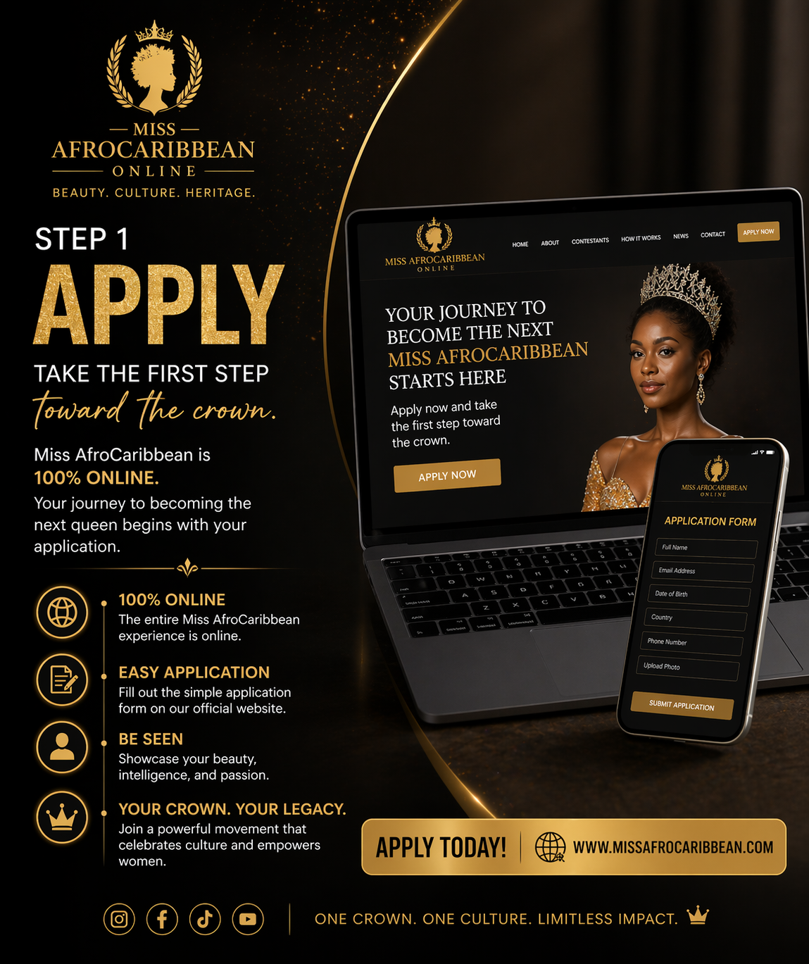 “Miss AfroCaribbean contestant applying online for global pageant”