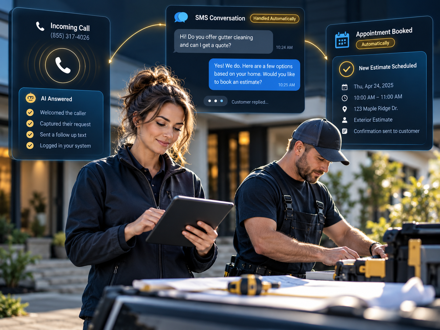 I Ninja LLC Business owner working while incoming calls, texts, and appointment bookings are handled automatically by Ian Lacovara