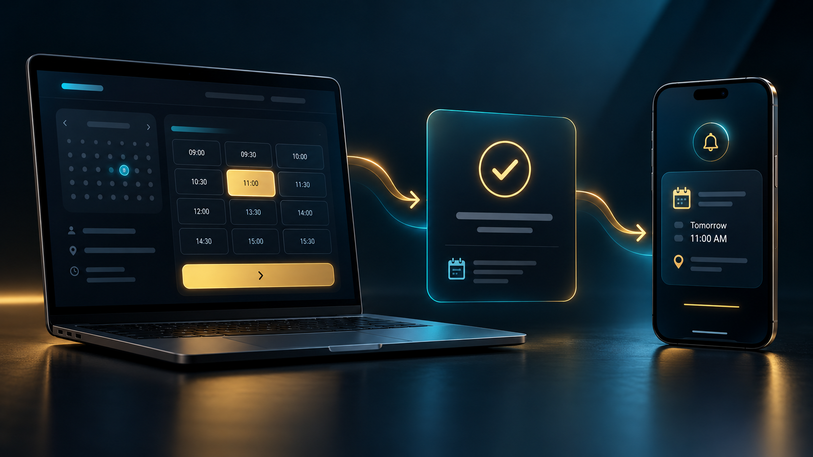 I Ninja LLC automated booking screen with available time slots beside an automatic confirmation and appointment reminder by Ian Lacovara